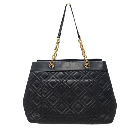 Tory Burch Fleming Triple Compartment Chain-Link Leather Tote Bag Quilted Black - Picture 2 of 14